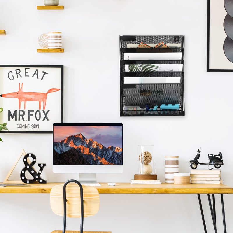 EASEPRES Desk File Organizer Mesh 6-Tier, Hanging Wall Mount Document Organization Stand, Desktop Vertical Mail Paper Folder Holder Rack with Bottom Tray for Office Home Cubicle Countertop, Black - Image 4